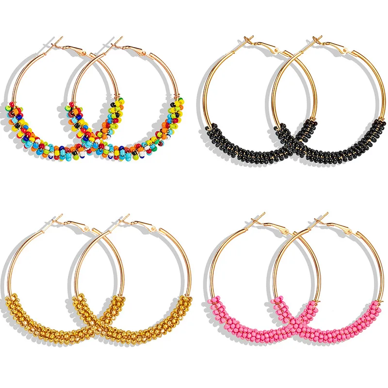 Женские серьги-кольца с бусинами в стиле бохо модные серьги подвесками Корейском