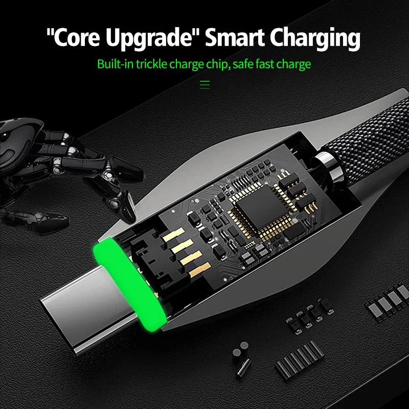 1 м Micro USB кабель для быстрой зарядки и головой змеи светится 5A Type C Iphone Samsung Xiaomi Huawei