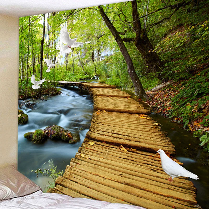 Большой Настенный гобелен с рисунком природного леса настенная подвеска в стиле