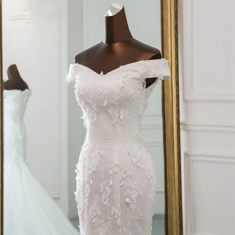 Женское свадебное платье-русалка кружевное платье с трехмерными цветами новинка