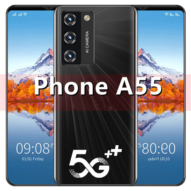 

A55 6.1 Inch 6+128GB Fingerprint ID Dual SIM+Micro SD 16+32MP 5000mAh Cell Phone Global 8 Core Andriod 10 Smart Phone Celular