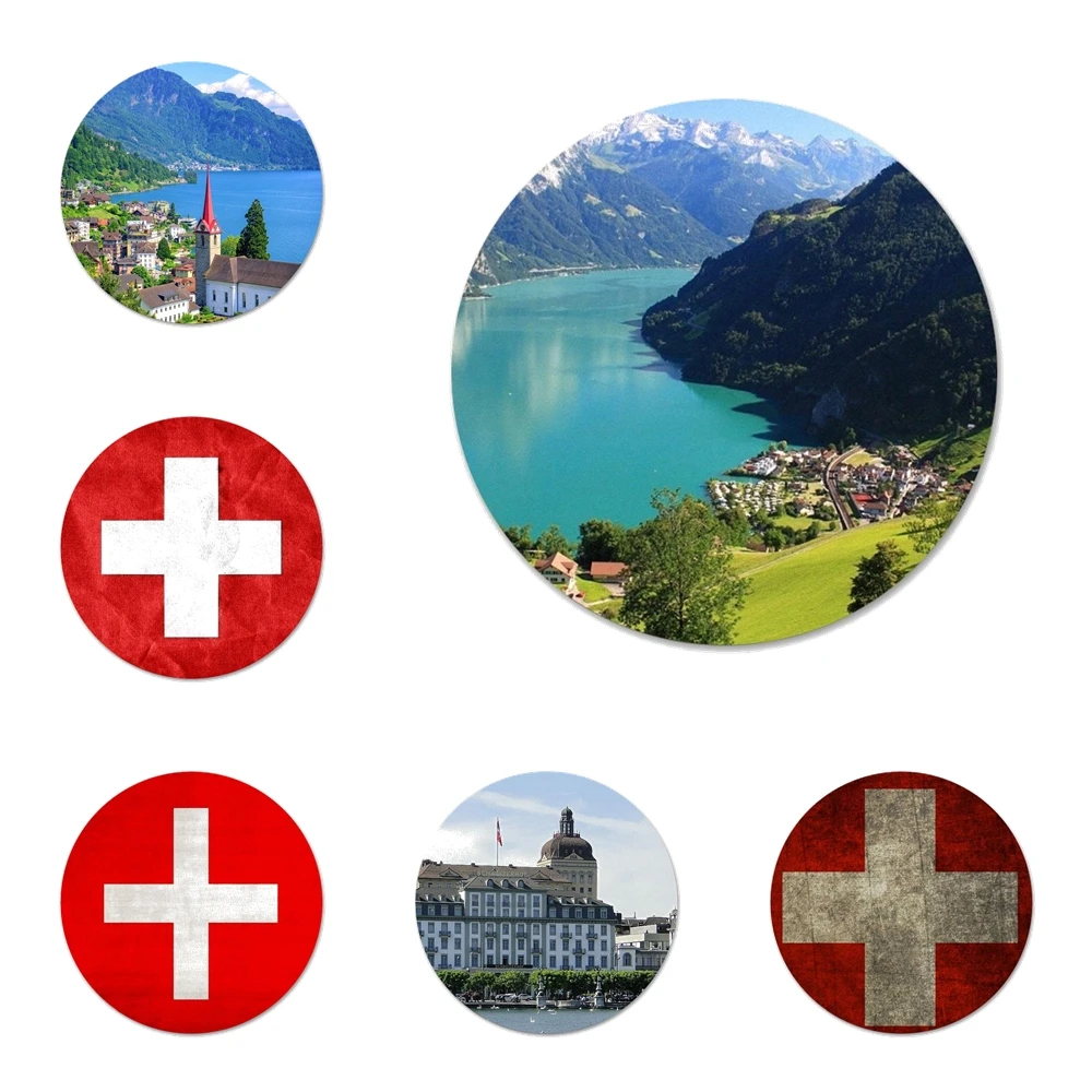 Роскошный гибридный значок Люцерна озера и флага Швейцарии, украшение для одежды и рюкзака, подарок 58 мм