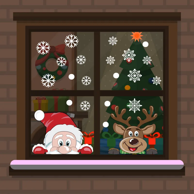 

Large Size 8 Sheet Cute Christmas Snowflake Window Cling Stickers Xmas Decals Decorations Snowflake Wall Stickers