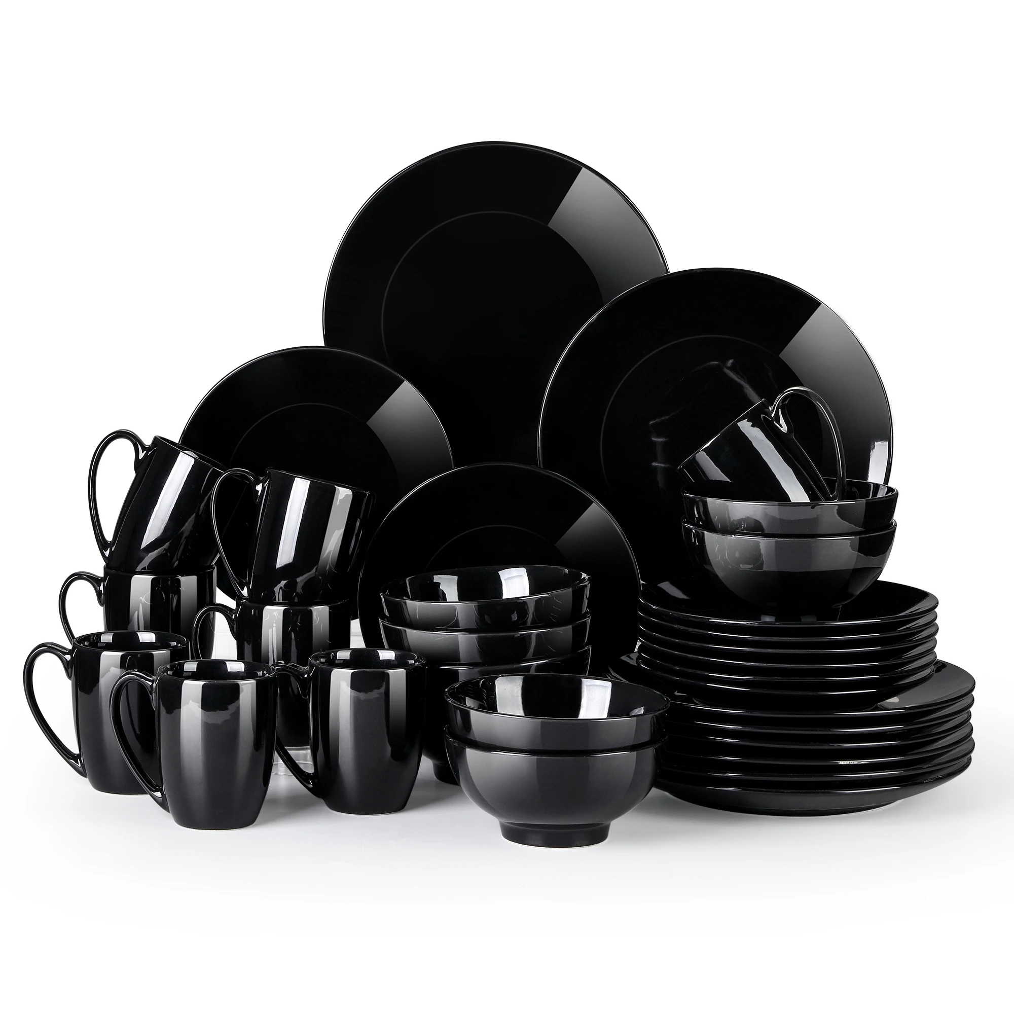

LOVECASA DS 16/32/48-Piece Black Ceramic Porcelain Dinnerware Tableware Dinner Set with Dinner Plate,Dessert Plate,Bowl,Mug Set