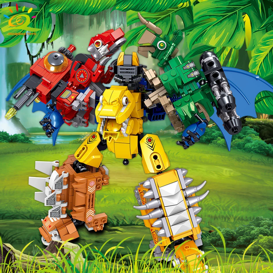 HUIQIBAO 670pcs City World Jurassiced Dinosaur Robot Weapon Park Building Blocks Dragon Mecha Fight Figures Bricks Toys Children | Игрушки и