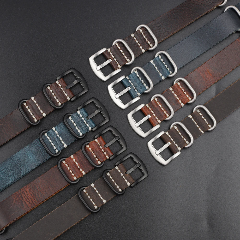 Nato Strap Genuine Leather Watchband 20mm 22mm 24mm Vintage Zulu Strap for Men Women Wristbands Watch Replacement