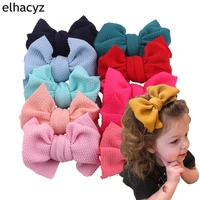 10pcslot hot selling 4 5 waffle fabric hair bow clip for girls soft solid elastic bowknot barrettes kids diy hair accessories
