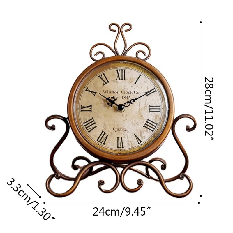 

Battery Operated Silent Table Clock Home Bedroom Living Room Office Decor Vintage Retro Iron Ornament
