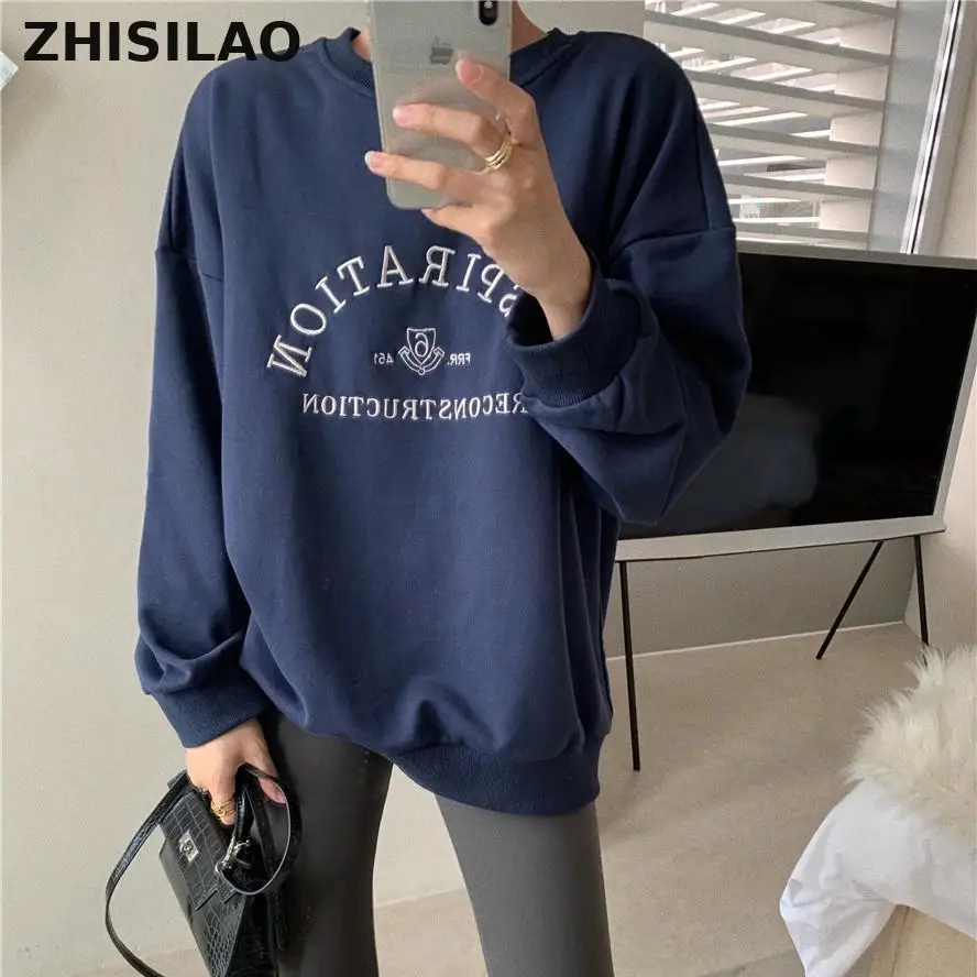 Пуловер ZHISILAO в стиле Харадзюку С Капюшоном Женская Повседневная Толстовка