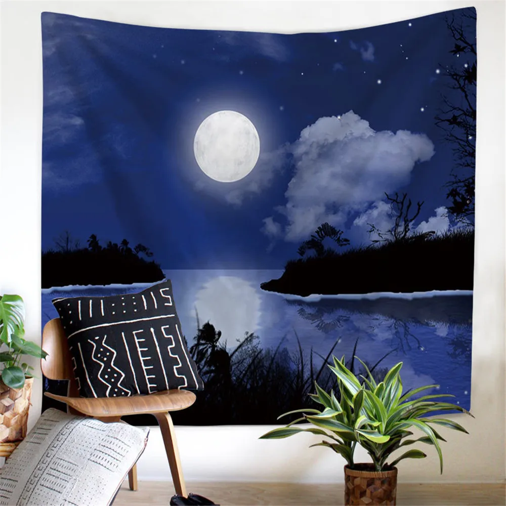 Голубой гобелен в стиле лунный лес домашний декор индийский настенный бохо