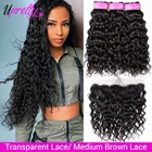 Upretty волосы волнистые пряди с фронтальной бразильской влажной и волнистой пряди человеческих волос с HD прозрачной кружевной фронтальной застежкой