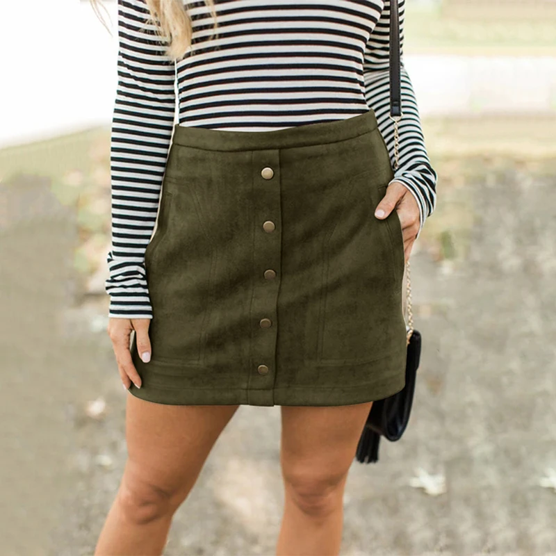Новая однотонная Короткая юбка для женщин модная с карманами украшением