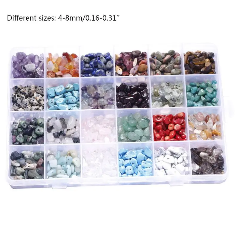 

24 Grids Irregular Gemstone Beads Assorted Box Set Energy Stone Loose Beads for Jewelry Making