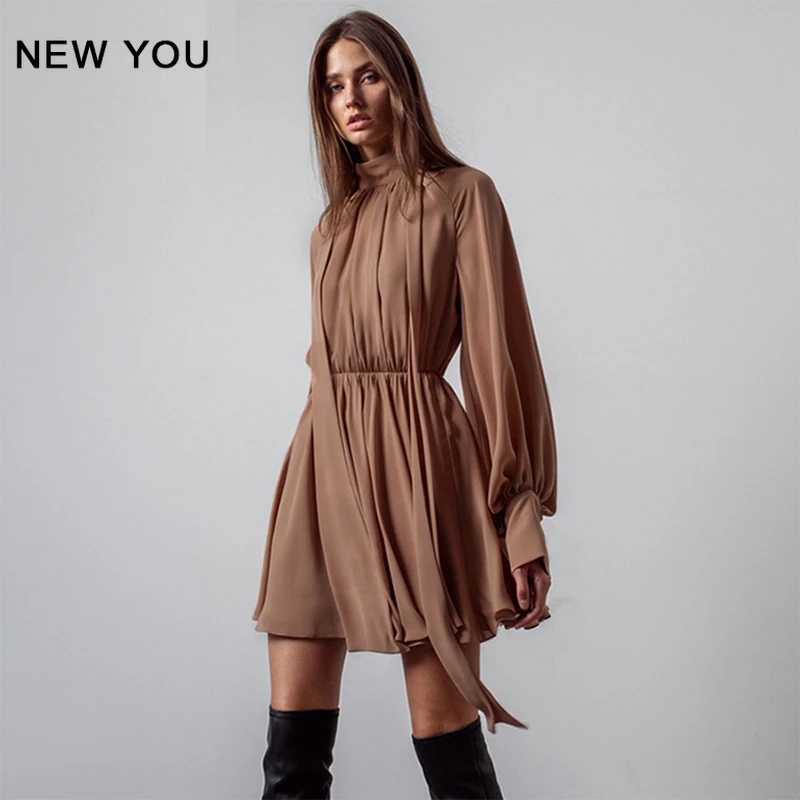 

Платье женское ТРАПЕЦИЕВИДНОЕ из шифона, модное элегантное офисное приталенное короткое платье с бантом, в британском стиле, с завышенной т...