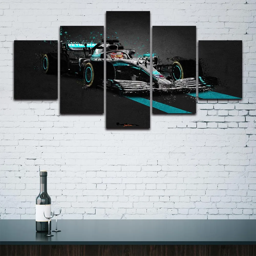 

No Framed Lewis Hamilton F1 car 5 pieces Home Decor Modular Pictures Modern Canvas Paintings Printed Wall Art