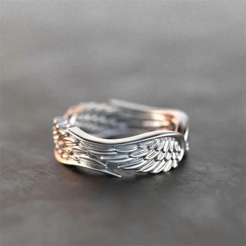 

New fashion creative design retro angel wings feather wings ring women temperament holiday charm jewelry gift wholesale