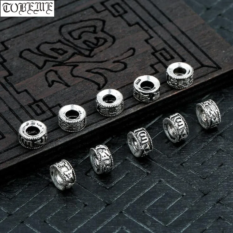 

100% 925 Sterling Silver Tibetan Six Words Proverb Beads Buddhist OM Mantra Spacers Jewelry Findings Good Luck Jewelry Beads