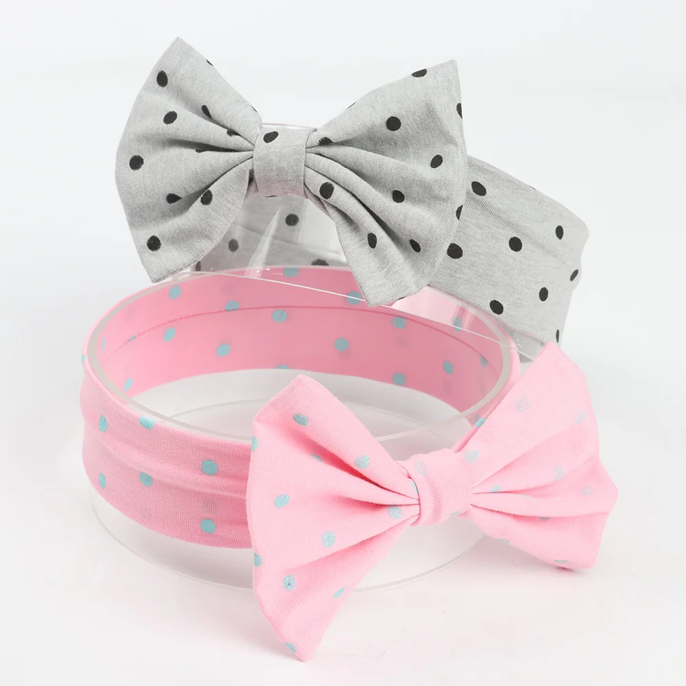 Wave Point Bowknot headbands for baby girl Winter Elastic Headbands Bow hair accessories Cotton Turban Hairband | Детская одежда и