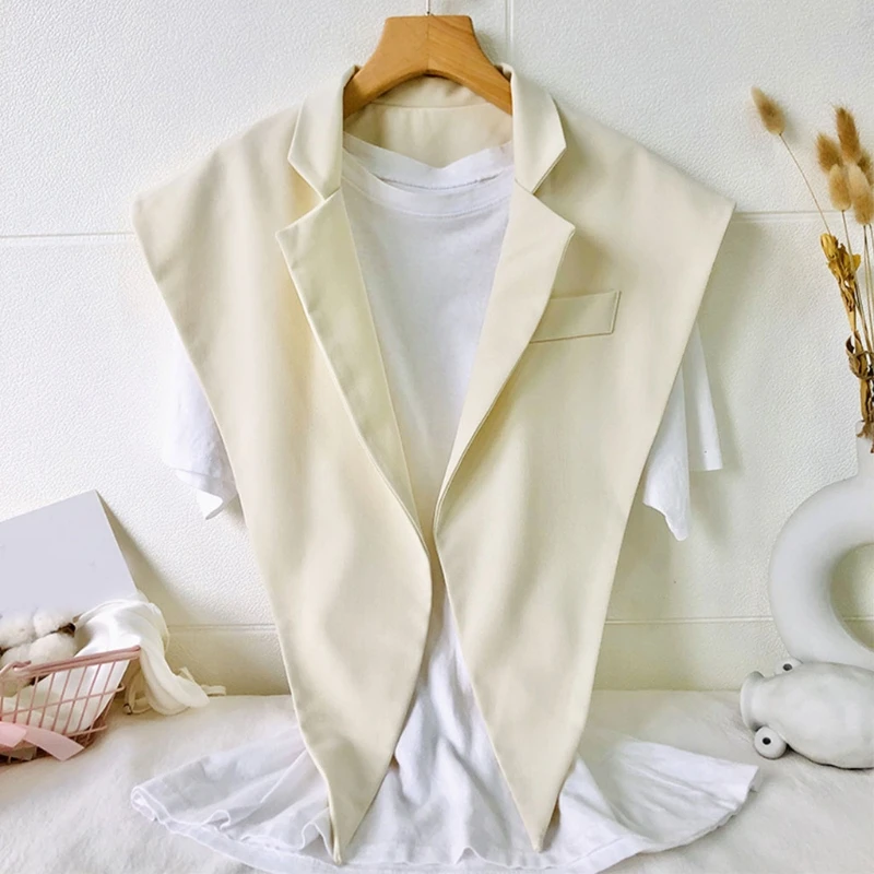 

Women Autumn Triangle Scarf Shawl Lapel Solid Color Fake Collar Necklace Vest Office Lady Blouse Decorative Clothing