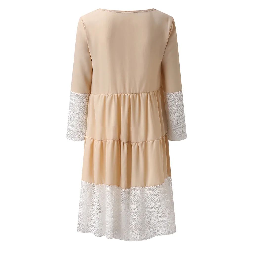 Boho Solid Color Chiffon Dress Women Sexy Cross O Neck Long Sleeve Midi Lady 2019 Summer Elegant Vestidos Female HSU | Женская одежда