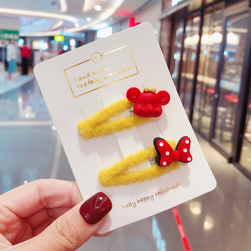 

2020 2Pcs/Set New Girls Cute Mickey Bow Nylon Arcylic Hairpins Children Colors Hair Clips Barrettes Kids Lovely Hair Accessories
