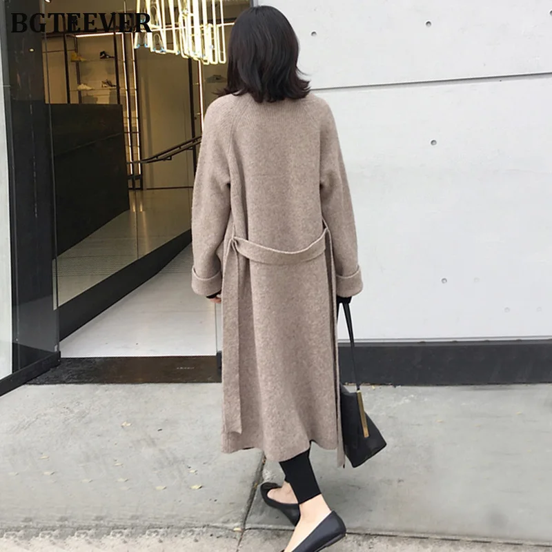 Зимний трикотажный длинный кардиган женский рукав джемпер Повседневный уличная