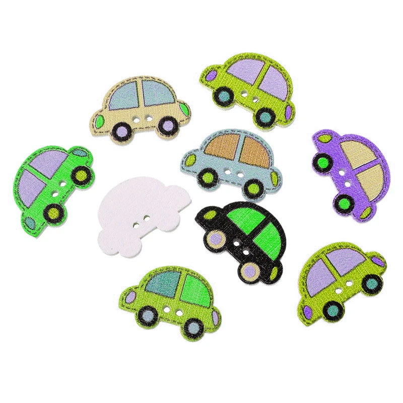 20 шт Разноцветные деревянные кнопки в форме автомобиля. 25x17 мм. Идеально подходит