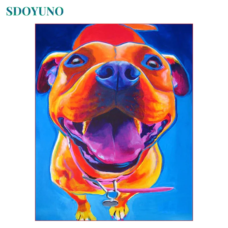 

SDOYUNO Frameless Colourful Bulldog Painting By numbers DIY Gift For Room Decoration Wall Art Canvas Painting Bedroom Decor DIY