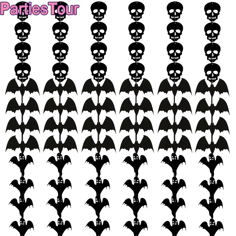 

Halloween Black Bat Hanging Decorations Halloween Party Skull Bat Banner for Halloween Party Haunted House Window Ceiling Decor