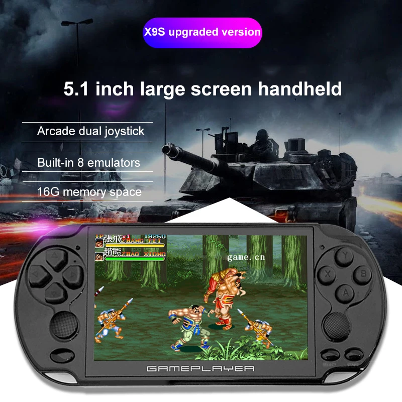 

X9S Upgraded Retro Game Console 5.0 Inch Full Color TFT Screen 16G Memory Handheld Game Players Game Console For NES 1000 Games