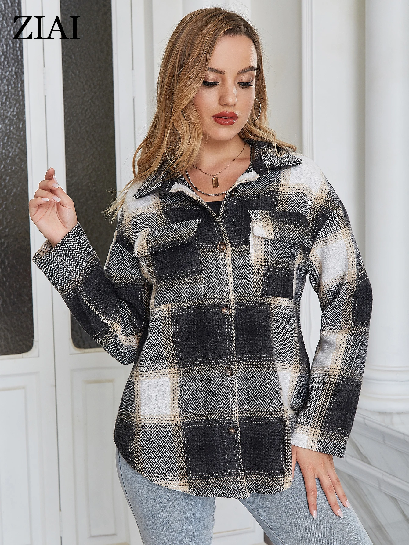 

ZIAI New 2022 Women's Coat Fashion Classic Lattice Women's Jacket High Quality Female Button Cardigan Female Outwear ZC-C8848