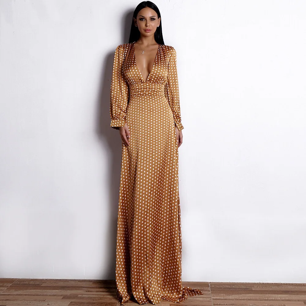 Женская длинная юбка с V-образным вырезом облегающее платье длинным рукавом |