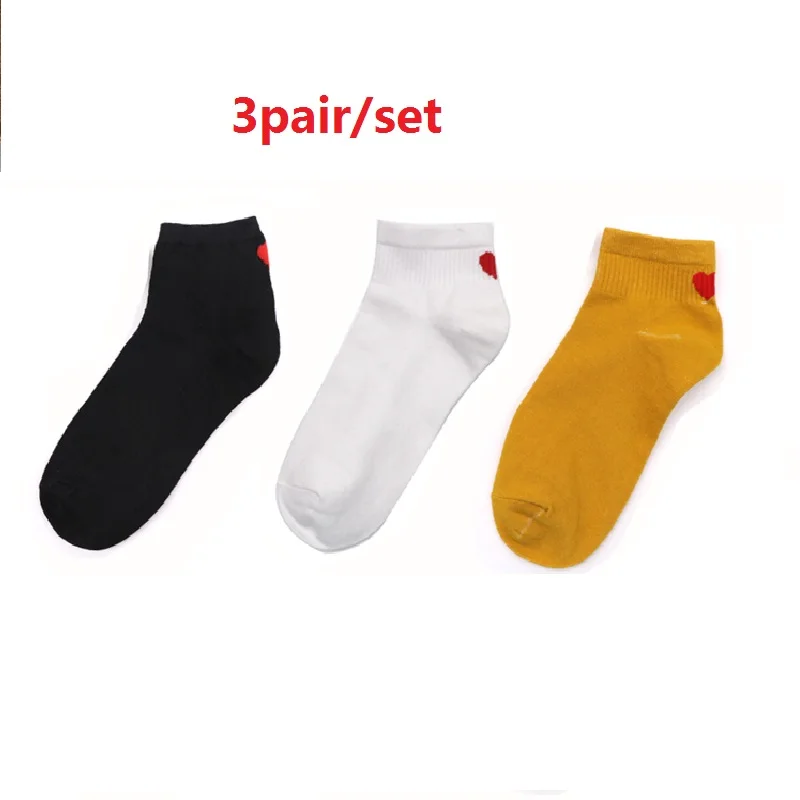 3pairs A 3 пары модных новых осенне-зимних женских Хлопковых Носков короткие носки до щиколотки Теплые повседневные однотонные/Полосатые/красные милые носки с сердечками - Цвет: 3pairs A