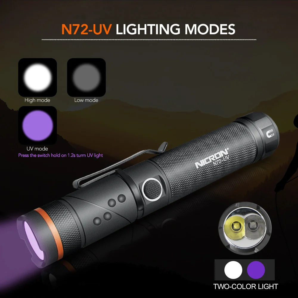 Светодиодный ффонарь NICRON N72/800 поворот на 90 градусов водонепроницаемая IPX4 N72-UV