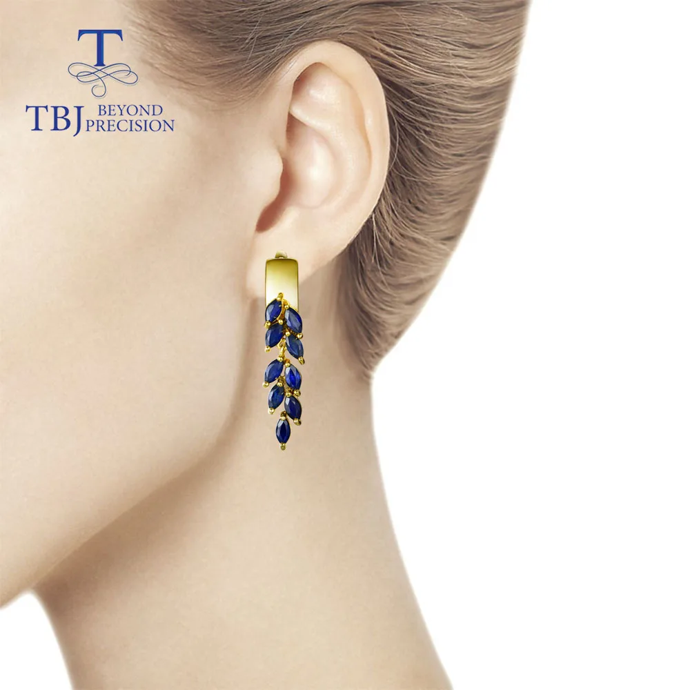 TBJ, стиль, модные серьги с натуральным драгоценным камнем, сапфиром, застежка, серебро 925 пробы, желтое золото, хорошее ювелирное изделие для женщин, повседневная одежда