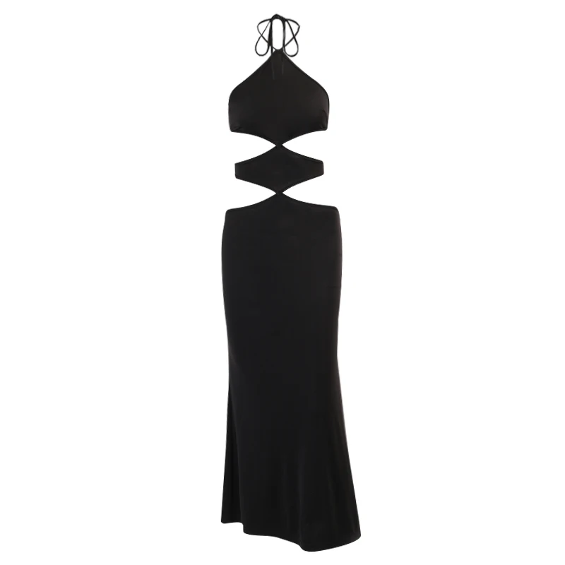 

InstaHot Sexy Hollow Out Halter Neck Dress Women Party Club Streetwear Fashion Casual Summer Backless Bodycon Dress 2021 Female