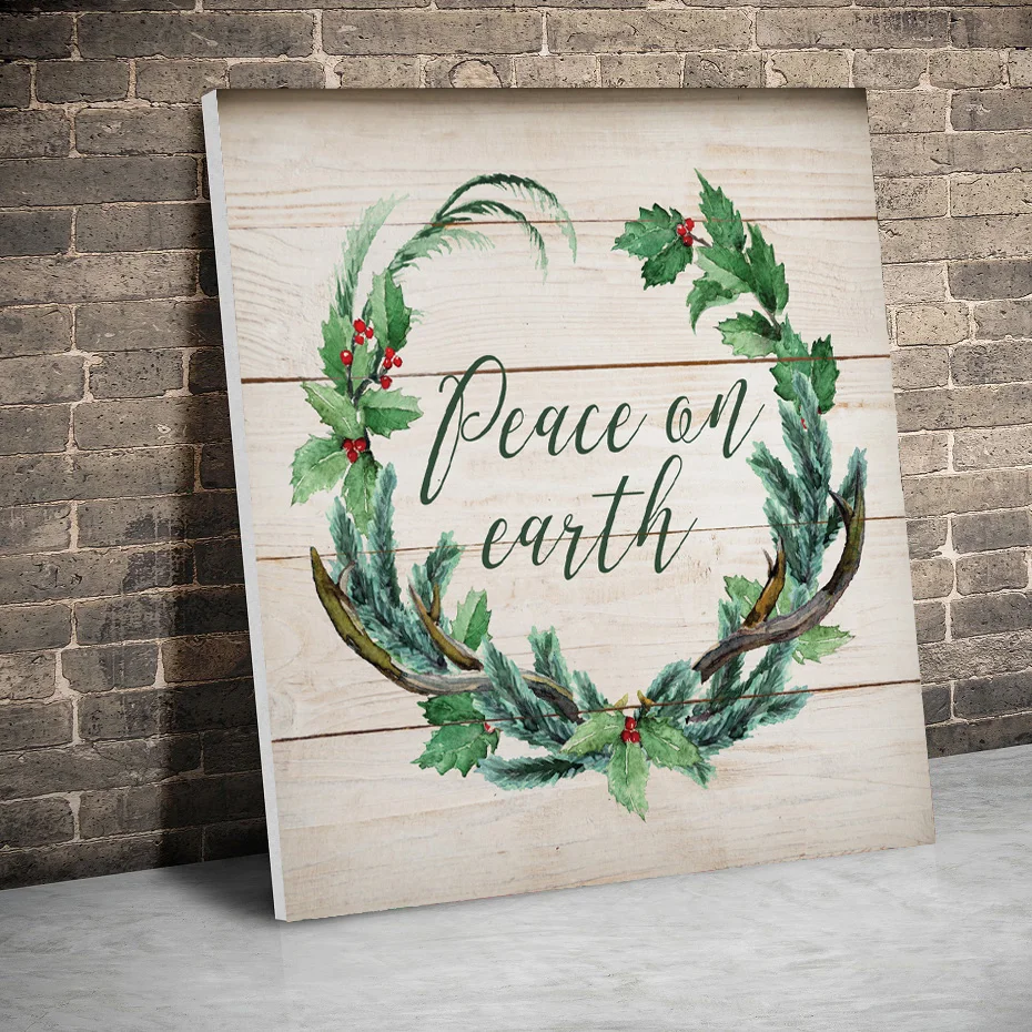 

Framed Peace on Earth Christmas Canvas Painting Christmas Poster Wall Art Canvas Prints Pictures Kids Room Home Wood Inner Frame