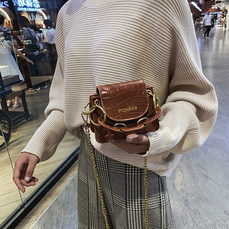 Мини сумка новинка 2019 модная на плечо с цепочкой маленькая квадратная узором