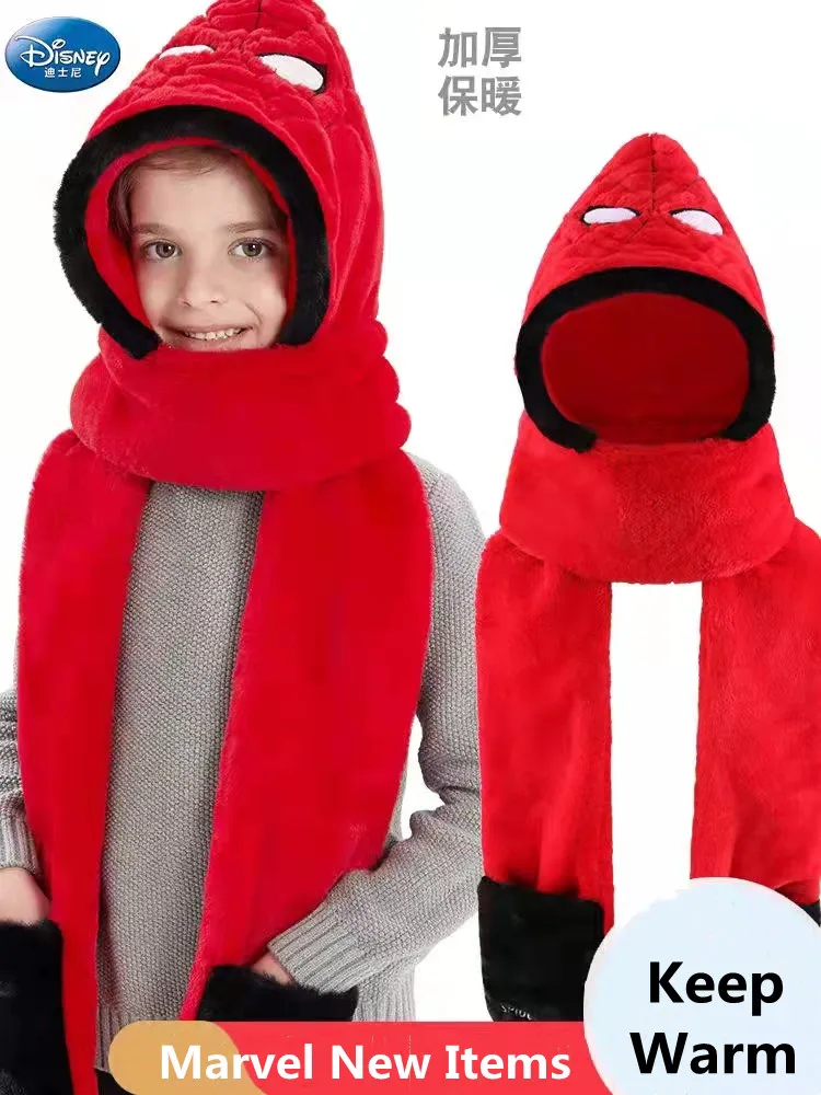 

Disney Marvel Kids Autumn Winter Hat Scarf For Girls Outdoor Wind Proof Thickening Keep Warm Knitted Hats Caps Suitable Age 3-10