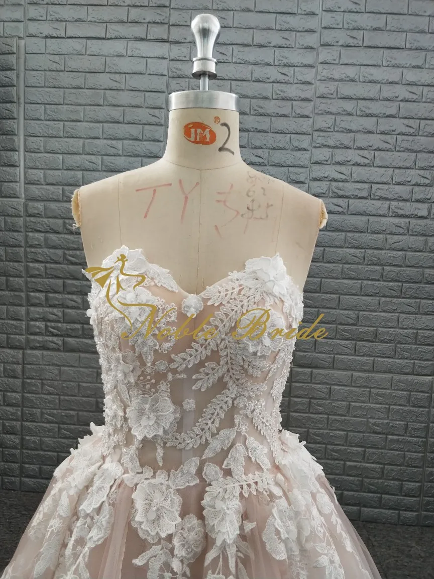 Real Picture Tulle Wedding Dress Garden Sleeveless  Sweetheart A-Line Applique Pearls Bridal Gowns