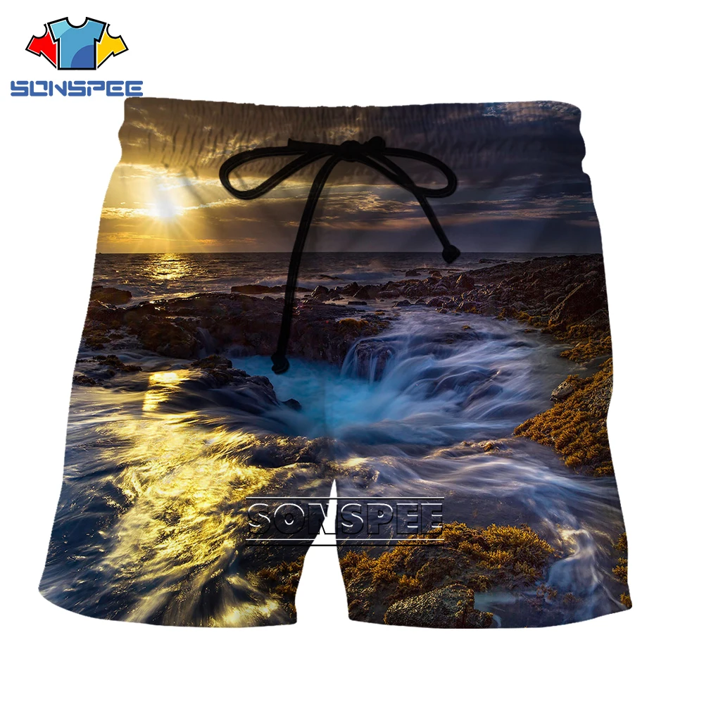 

SONSPEE 3D Ocean Landscape Casual Printed Beach Pants Summer Men's Street Fashion Home Shorts Comfortable Loose Men's Clothing