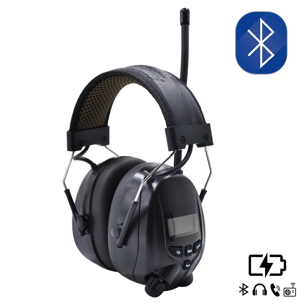 Литиевая батарея Bluetooth электронная стрельба наушники Защита слуха FM/AM радио ушные защитники Тактический протектор - Цвет: Черный