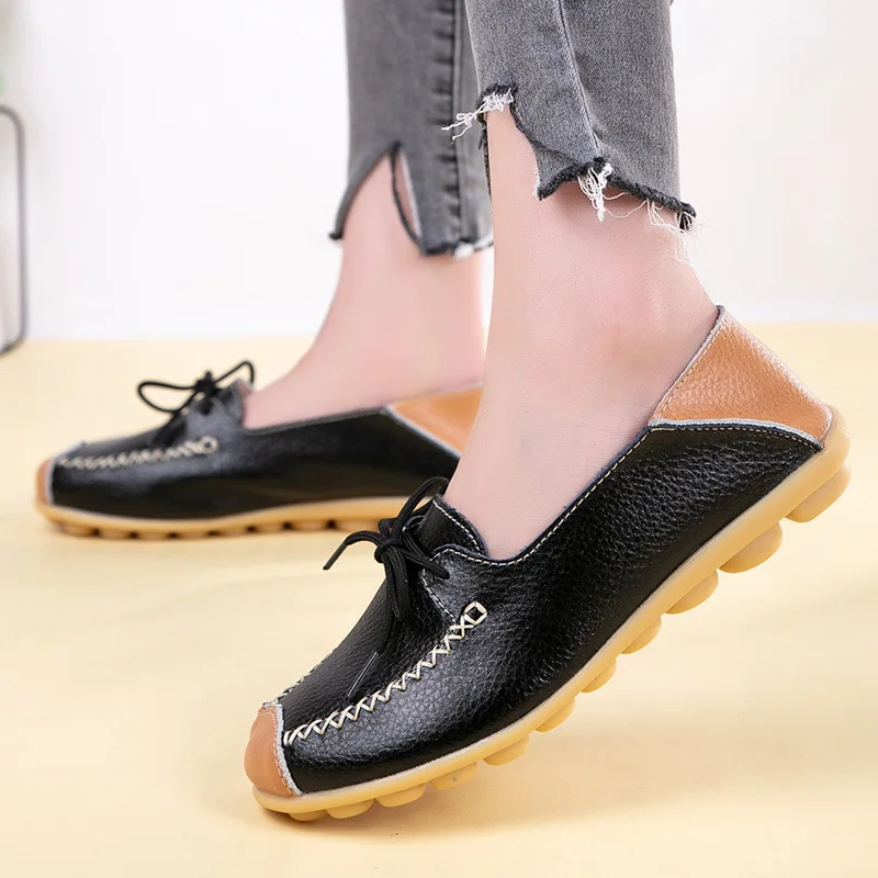 

Мокасины женские из натуральной кожи, туфли на плоской подошве, без застежки, лоферы, большие размеры, весна-осень