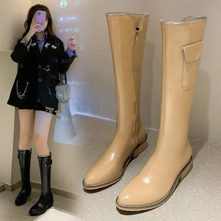 

Long barrel female knight boots 2021 autumn and winter new fashion pointed solid color side zipper fashion boots