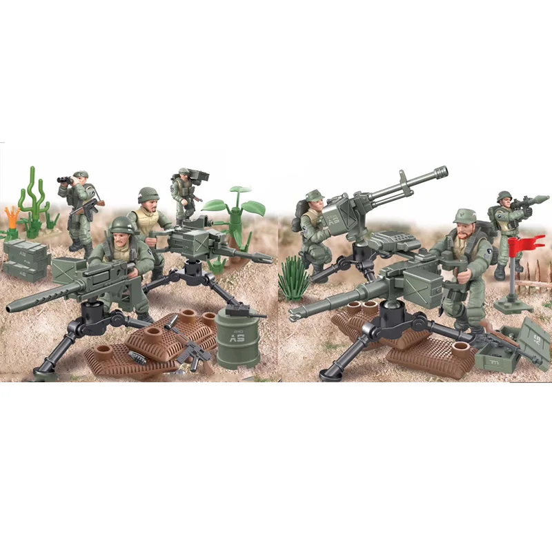 1965 Vietnam world war military mega block Battle of Ia Drang scenes army action figures weapon machine gun building bricks toys | Игрушки и