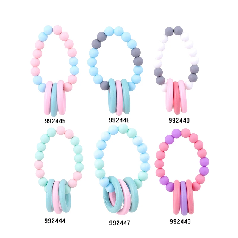

Children Silicone Tooth Gum Bracelet Handmade Organic Natural Wood Beads Crochet Beads Gum Wood Ring Colorful Beads Baby Toys