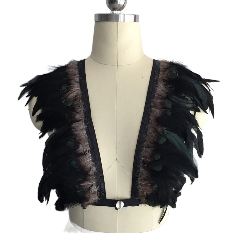 

Womens Gothic Sexy Crop Tops Hollow Out Elastic Cage Bra Bandage Strappy Halter Bra Bustier Tops Harness Crop feather Underwear