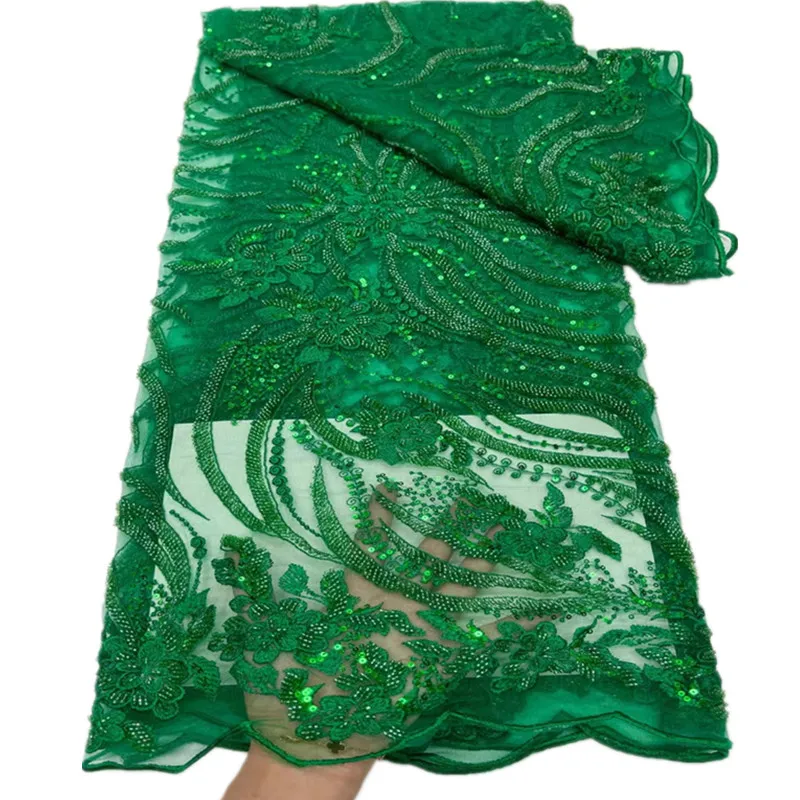 

2021 Latest African Mesh Lace Fabric Flowers Embroidered Sequins/bead French Tulle Lace Fabric For Nigerian Wedding JY-450