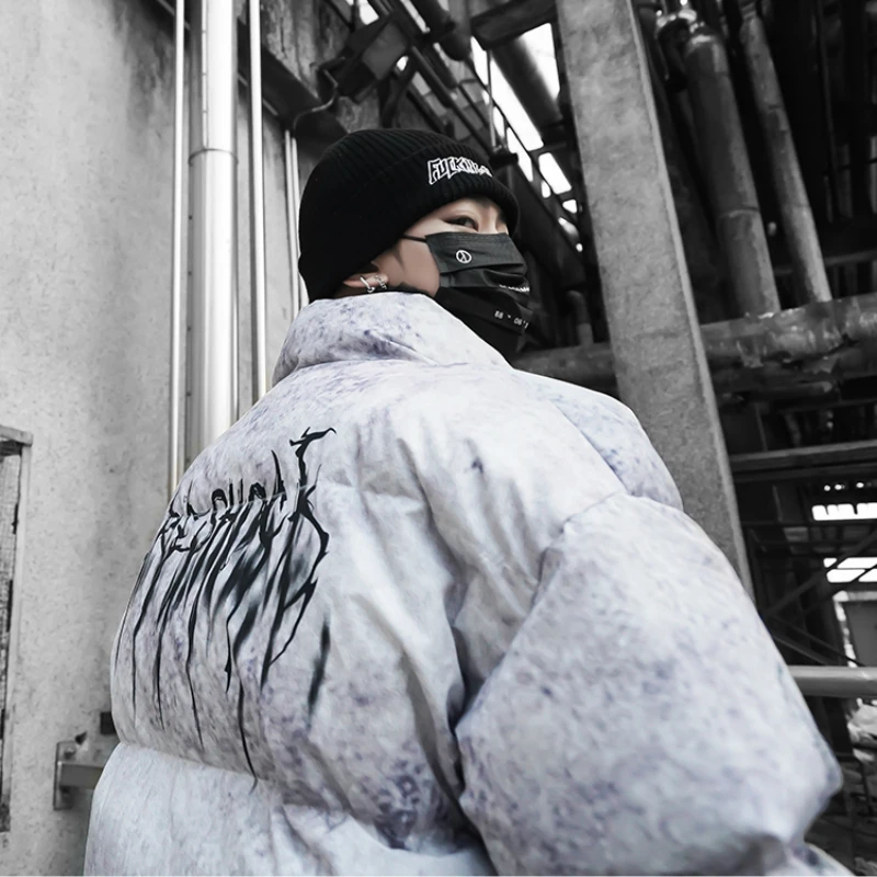 Граффити Состаренный полный печати стеганая куртка для мужчин зимние теплые