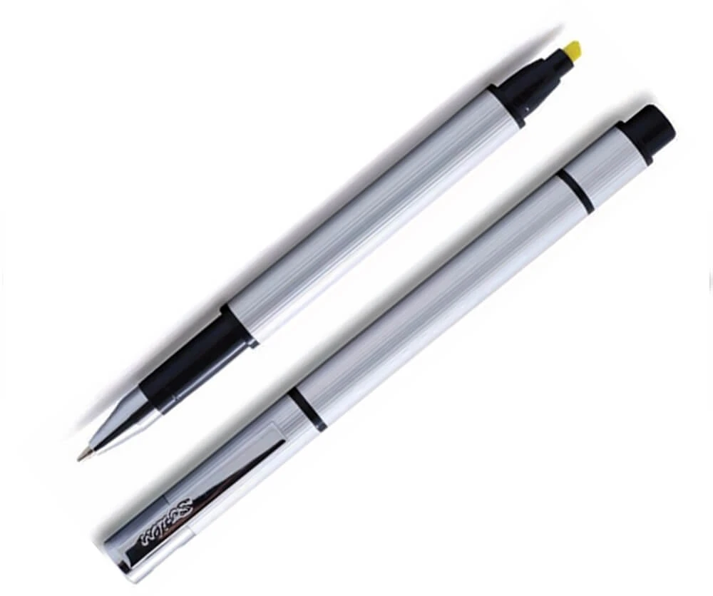 

Scrikss Doppio Blue Ballpoint Roller Pen And Yellow Felt-Tip Highlighter In One With Refill